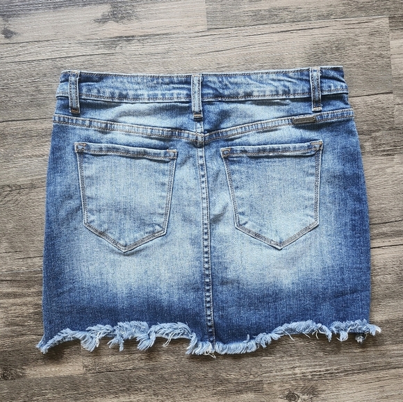 Kancan Medium Wash Denim Distressed Mini Skirt - Picture 2 of 4